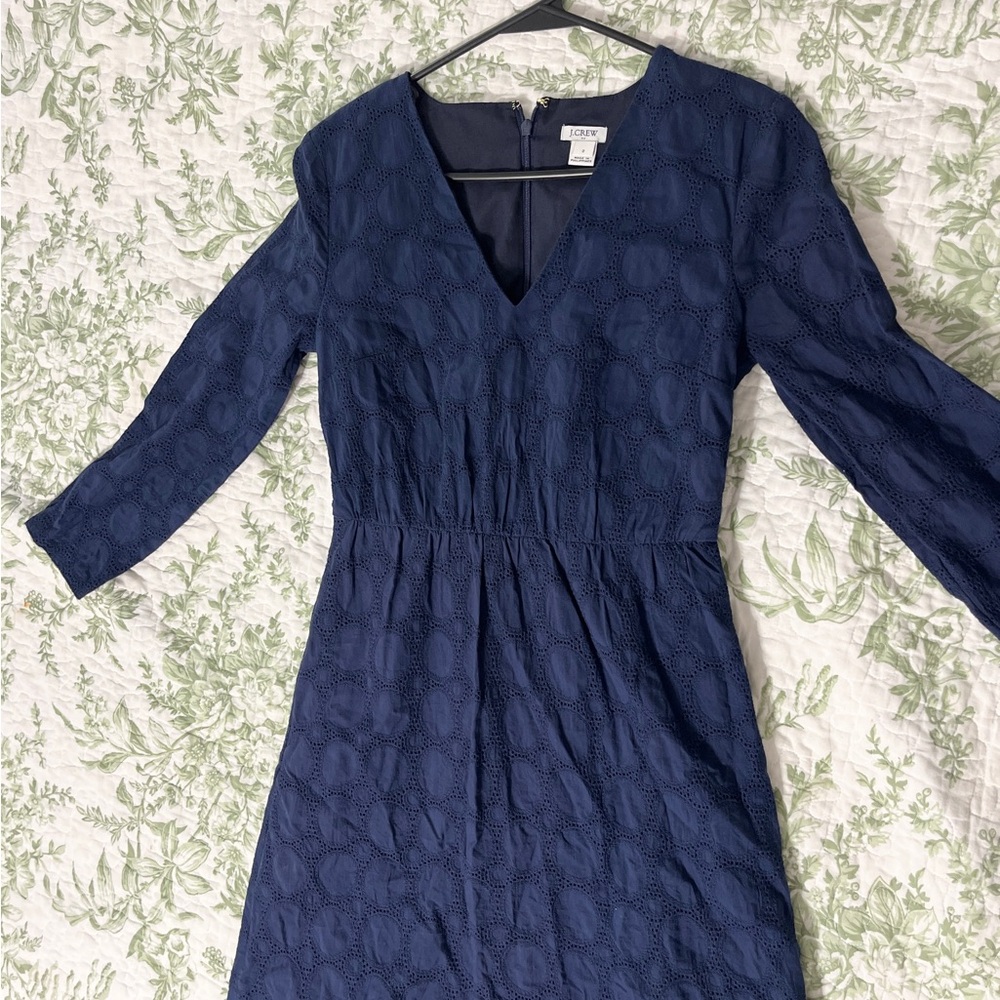 Women’s size 2 J. Crew Blue Knee-Length Sheath Dress Long Sleeves and V-Neck